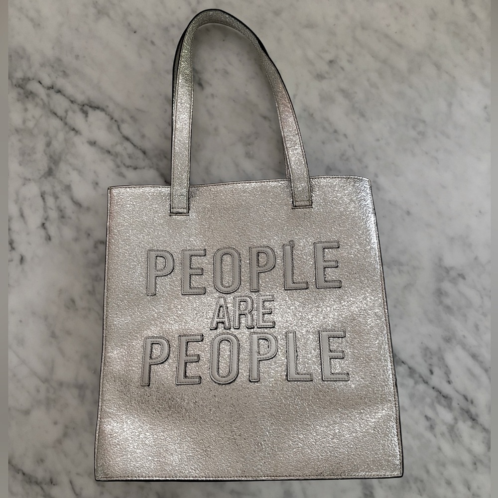 Christian Siriano silver ‘People are People’ tote inside zip pocket + 2 open